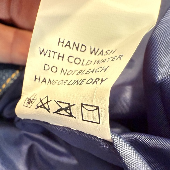 Mebon faux fur denim style coat plush blue outerwear white collar denim trim SM - Picture 7 of 11